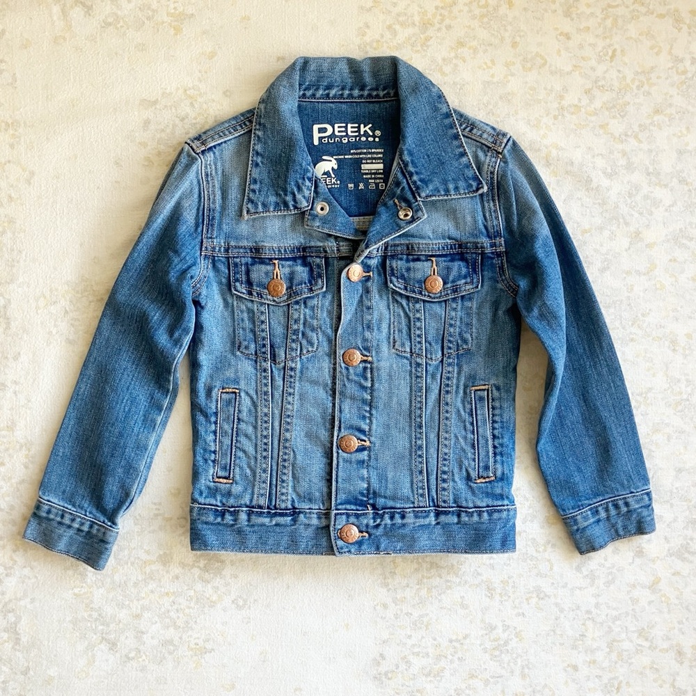 Peek Kids Size Small Jean Jacket Blue Denim Pockets Unisex Boys Gender Neutral